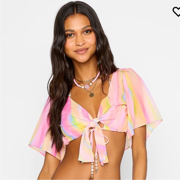 NWT Beach Bunny Mae Tie Front Crop Top Beach Coverup Stripe Size Small - Picture 8 of 9